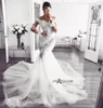 D Floral Élégant Robes De Mariée Sirène Col Transparent Appliques Dentelle Tulle Plus La Taille Manches Longues Pas Cher Robes De Mariée Illusion Retour