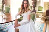 Summer Beach Wedding Dresses Illusion Bodices Sheer Neck Long Sleeves A Line Chiffon Side Split Bridal Gowns