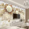 Aangepaste foto behang 3d fresco muur papier sticker 3d luxe gouden witte bloem zachte zak bol sieraden tv achtergrond