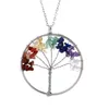 7 Chakra Tree of Life Halsband Rainbow Natural Stone Quartz Pendant Black Cord Wire Rope Chain för Kvinnor Mode Smycken Gåva
