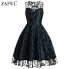 Großhandels-ZAFUL Vintage Retro Frauen Midi-Kleid 2017 Sommer ärmelloses Netz O-Ausschnitt lila Vestido de Festa Robe Femme elegantes Partykleid