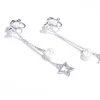 Orecchini a clip pendenti lunghi con perle simulate di nuova moda senza foro per ragazze con ciondolo a forma di stella in stile coreano con regalo bijoux CZ