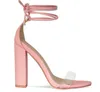 Transparent PVC Ankle Strap Women Pumps Peep Toe High Heels Women Sandals Pink Nude Lace-Up Block Heels Women Shoes