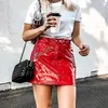 Skirts Women Red Pencil Skirt PU Leather Summer Mini Female Sexy High Waist Ladies Office Short 2022 Fashion Clothes