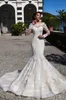 2022 New Elegant Mermaid Wedding Dresses Button Back with Illusion Long Sleeve Lace Appliques Vestido De Novia Custom Bridal Gowns BA7585