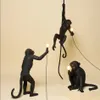 Lampara de pared Kitsch quirky Art Nordic Black Resin Hanging Black Monkey Wall Lamps Loft Cafe Black Rope Animal Wall Sconces2096