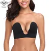 Wechery mergulho u sexy invisível adesivo sutiã brassiere sutiã strapless push up bralette sexy sutiãs para biquini vestido de festa de casamento