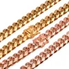 2018 New 8mm 10mm 12mm 14mm Stainless Steel Curb Cuban Chain Necklace Boys Mens Fashion Chain Dragon Clasp Gold RoseGold jewelry231s