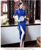 Moda vintage Shanghai storia stile cheongsam abito da festa donna vestido sexy, abito estivo lungo slim blu, verde, rosso di un pezzo