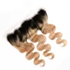 Two Tone Human Hair Weaves 1b 27 Honey Blonde Virgin Malaysian Hair Extensions With Lace Frontal Dark Roots Body Wave Ombre Hair Bundles