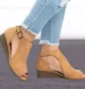 2018 femme boucles compensées poisson bouche sandales gladiateur femmes sandales mi talon sandales dames été peep toe femmes chaussures W563