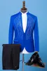 Mannelijke Slanke Pakken Volwassen Kostuums Blauwe Heldere Kristallen Blazers Broeken Suit Prom Singer Chorus Master voor Bruiloft Stage Outfit Gast Costume