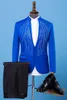 Costumes Slim Homme Costumes Adultes Bleu Brillant Cristaux Blazers Pantalons costume chanteur Prom Chorus Master pour costume costume de scène hôte