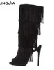 Kobiety Buty 2018 Jesień Casual Black Suede Tassel Peep Toe Slingbacks Zipper Wysoki Obcas Sandały Wygodne Duże