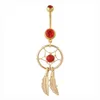 Gold Dream Catcher Feather blue stone navel Piercing jewelry Belly Button rings Nickel-free 316L surgical Steel