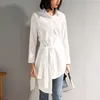 M-4XL Plus Size Shirt Asymmetry Design Fashion Women Casual Irregular Long Sleeve Cotton Tops Female Bow Sashes Long Blouse