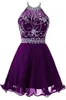 2019 Sexy Crystal Halter Mini Prom Klänningar med Sequin Lace Up Plus Size Homecoming Cocktail Party Special Occasion Gown Vestido Fiesta BH50