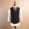 2020 Senaste Strip Groom Västar för Bröllopsfest Brun Grå Vest Slim Fit Mens Västar Dubbelbröst Ull Business Suit Groom Wear