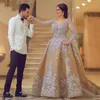 Charming Dubai Luxurious Wedding Dresses Crystal Beadeds Lace Appliques Long Sleeve Bridal Dress Glamorous Saudi Arabia Bodice Wedding Gowns