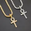 Egyptisk Ankh Key of Life Pendant Halsband med 1 rad Iced Out Clear Rhinestones Tennis Chain 20/24 / 30INCH HIPHOP Smycken