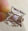 {Cage Ring} Butterfly Pearl /Crystal /Gem Bead Cage Ring Mounting, 18kgp Rhodium Plated Adjustable Size Can Open Rings