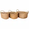 Handwoven Seagrass Nesting Storage Baskets, Double Handled Stacking Organizer Bins, Set of 3