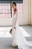 Mermaid Beach Modest Dresses V Neck Hollow Back Long Sleeve Lace Bridal Gowns Cheap Plus Size Wedding Dress Robe De Marie