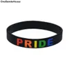 1pc gay trots siliconen rubberen polsband zwart volwassen grootte regenboog logo speciale inkt badeloos tot lichaam