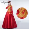 エスニック服赤尾イブニングドレスエレガントなファッションショー刺繍ゴールドフェニックスチャイナドレス伝統的な中国のウェディングガウン