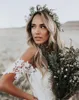 Elegant Boho Beach Lace Mermaid Wedding Dresses 2019 Off the Shoulder Short Hides Bridal Dress Wedding Clows Sweep Train3894615