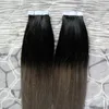 Remy Tape Hair Extensions 40 sztuk Pakiet Taśma Klej Skóra Weft Włosy T1B Srebrny Szary 100 gramów Szary Ombre Human Włosy