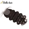 Wefts bella hair silk base closure with 3 bundles natural color body wave 8a brazilian virgin human hair weave silk base closure full he