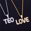 Nieuwe mannen Aangepaste Naam Kleine Bubble Letters Kettingen Hanger Ijs Uit Kubieke Zirkoon Hip Hop Sieraden Touw Ketting twee Color329u