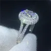 Vecalon Romantic Real Soild 925 Sterling Silver Ring Oval Cut 1ct Sona 5A Cyrkon CZ Zaręczyny Zespół Ślubny Pierścienie Dla Kobiet Prezent