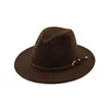 Chapeau Fedora Trilby Jazz à large bord en feutre de laine de haute qualité avec boucle de ceinture décontracté Panama Fedoras Cap