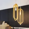 المعادن الحديثة مزدوجة يو تصميم قلادة مصابيح فندق مطعم حلقة قلادة ضوء بار الإبداعية الذهب شنقا مصباح