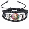 Moon Wolf Handmade Glass Cabochon Woven Leather bracelet Bangles Mens Black Punk Animal Bracelets hip hop jewelry drop ship