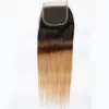 1B427 Miód blondynki Ombre Brazylijskie ludzkie włosy proste splaty z zamknięciem trzy tonowe kolorowe końcowe 4x4 Zamknięcie 3x4 z 3bund2269833
