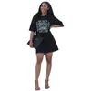 Robes Femmes Hippie Mignon Dessin Animé Hip-Hop Style papillon Lettres Imprimer Mini Robe Nouveau T-shirt Robe Coton Noir Lâche Party Club Robe