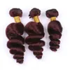 Bourgogne lâche cheveux bouclés trame # 99j vin rouge vague lâche cheveux tisse péruvien vierge cheveux humains paquets 3 Pcs/Lot