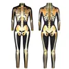 Rose skeleton Halloween Costumes digital print jumpsuit women stage performance costume slim tight pants Halloween cosplay for adults