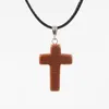 Fashion Opal Turquoise Natural Stone Druzy Cross Necklaces Jewelry with Leather Chain Necklace