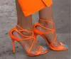 Frauen Markendesign Offene Gurte kreuzen dünne Gladiator -Süßigkeiten Farben Patent Leder Orange Gold Nackt High Heel Sandalen