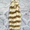 Blonde 40 pcs Curly Tape Hair Extensions 8A Apply Tape Adhesive Skin Weft Hair 10"- 26" Mrs Tape in Remy Hair Extensions 100g