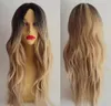 Wigs Women Long Curly Wavy Hair Full Wig Cosplay Black Root Ombre Blonde Costume