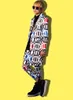 イギリスの手紙のパターンロングコートパンツ2ピースメンズスーツの潮の男性の歌手のナイトクラブパンクコスチュームスターコンサートパフォーマンスステージ衣装