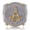 Медь Mirco Pave CZ Каменный хип-хоп FreeMason Ring все льдом из CZ Каменные кольца BR024