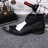Wysokie skórzane buty męskie męskie botki czarno-białe skórzane szpiczaste Toe rekreacyjne Kozaki męskie krótkie Botki męskie Desinger Boot