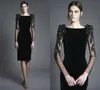 Chana Marelus Black Cockatail Dresses Long Sleeve Slim Fit 3D Floral Appliques Beaded Elegant Prom Dress Evening Wear Knee Length Formal