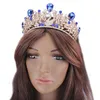 Royal Blue cristallo barocco pavone strass foglie d'oro corona da sposa diadema da sposa fascia da sposa accessori per capelli spettacolo copricapo